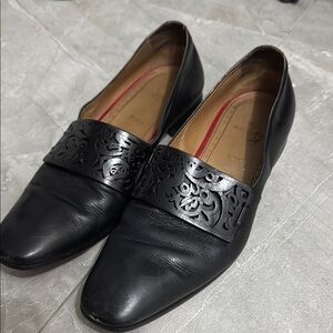 Christian Louboutin Black Loafers with Ornate Leather Strap